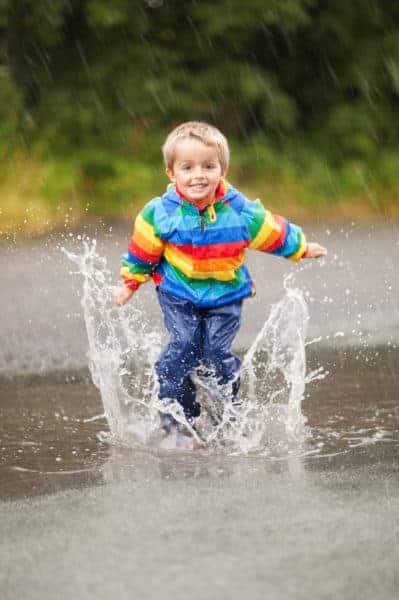 Child splashing in a puddle