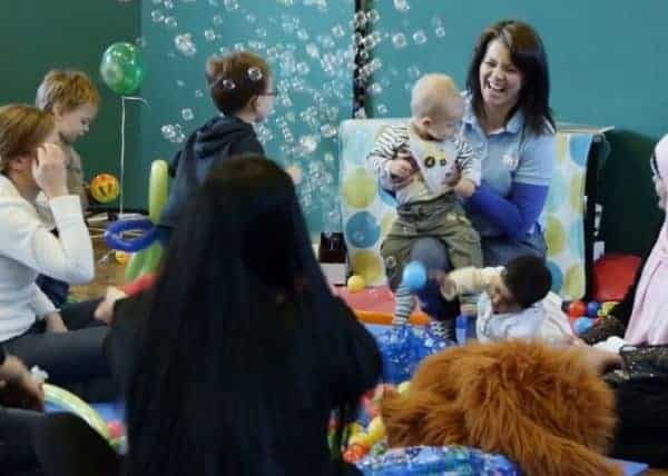 Toddler group pop the bubbles