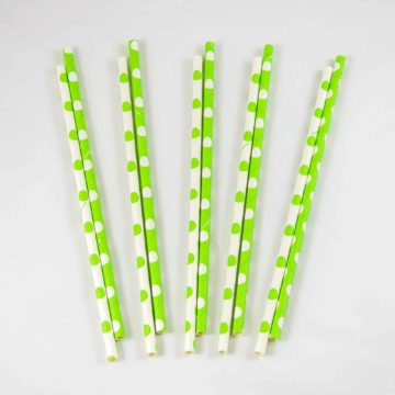 Green and White Polka Dot Straws (10 Pack)