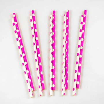 Pink and White Polka Dot Straws (10 Pack)