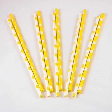 Yellow and White Polka Dot Straws (10 Pack)