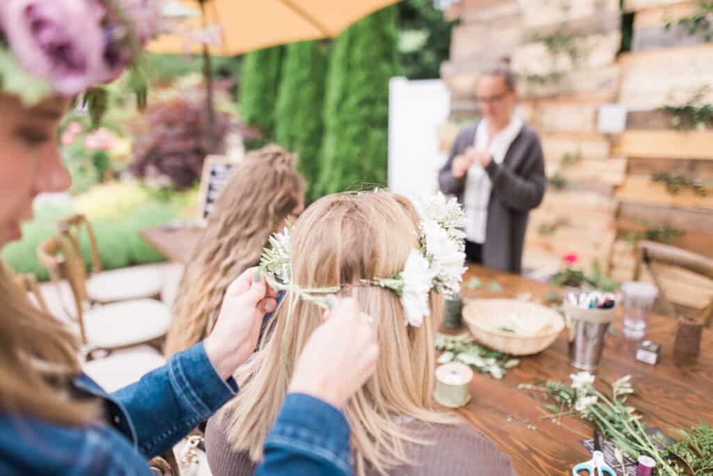  craft station where guests can create flower crowns