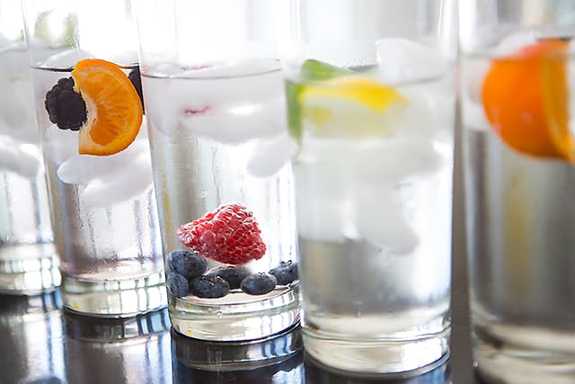 sparkling water with fruit garnishes